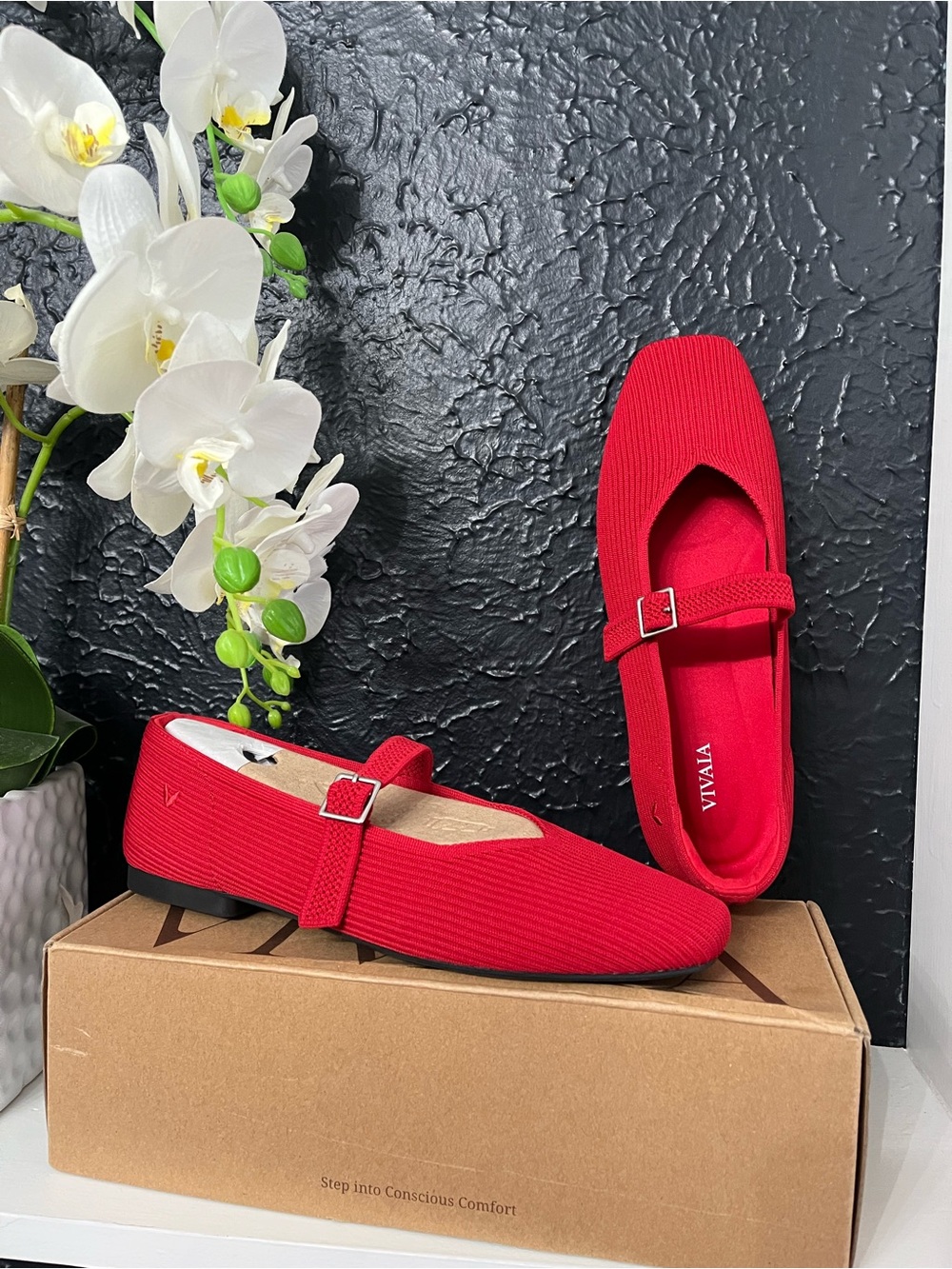 VIVAIA Red Mary Jane Flats with Buckle Strap
